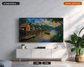Cozy Tropical River Village Frame TV Art, Samsung Frame TV Digital Download, 4K Textured Scenery