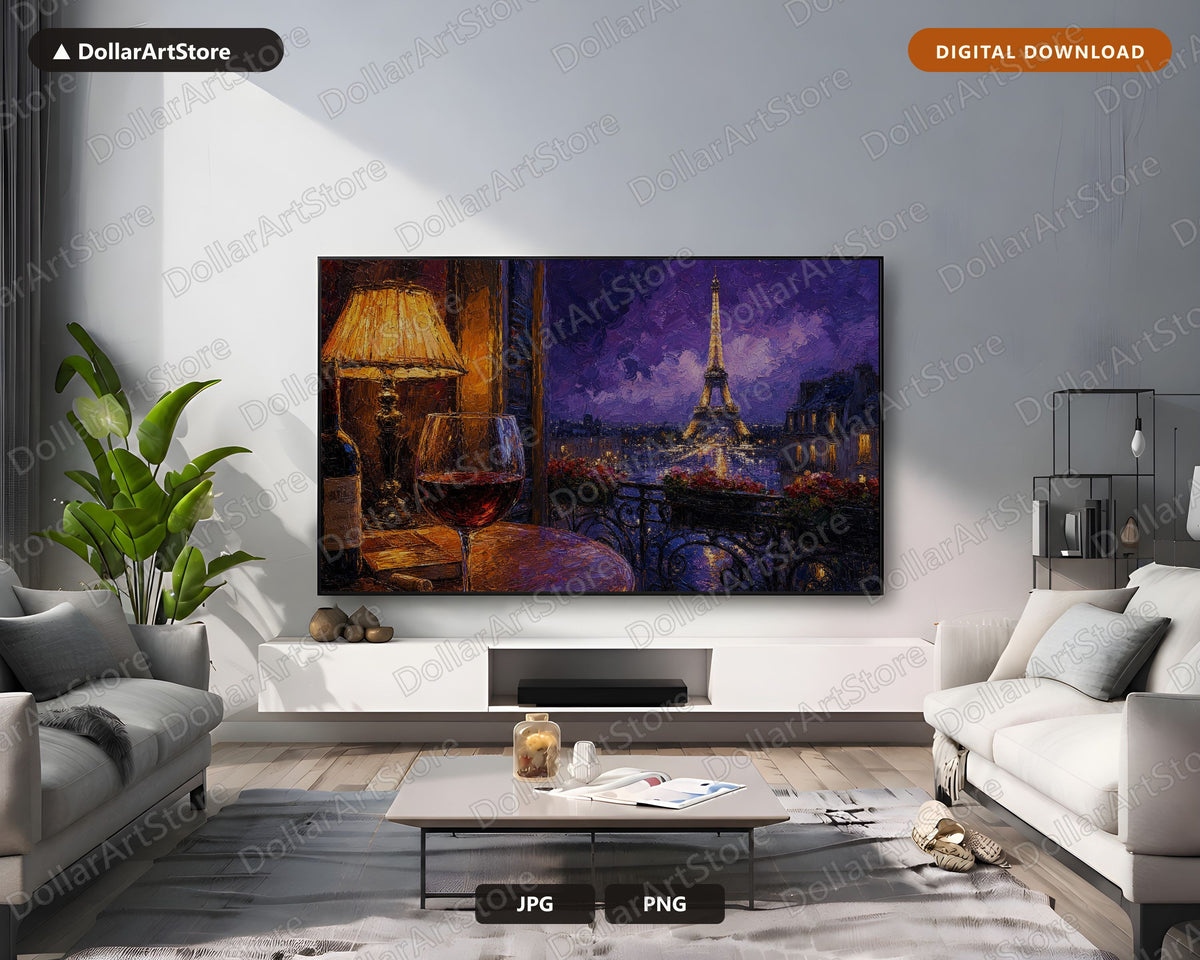 Cozy Parisian Balcony Frame TV Art, Samsung Frame TV Digital Download, 4K Textured Scenery