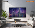 Cozy Purple City Skyline Frame TV Art, Samsung Frame TV Digital Download, 4K Textured Urban Screensaver Art