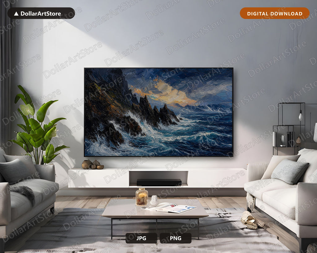 Cozy Arctic Seascape Frame TV Art, Textured Polar Ocean Cliffs, Samsung Frame TV 4K Digital Download