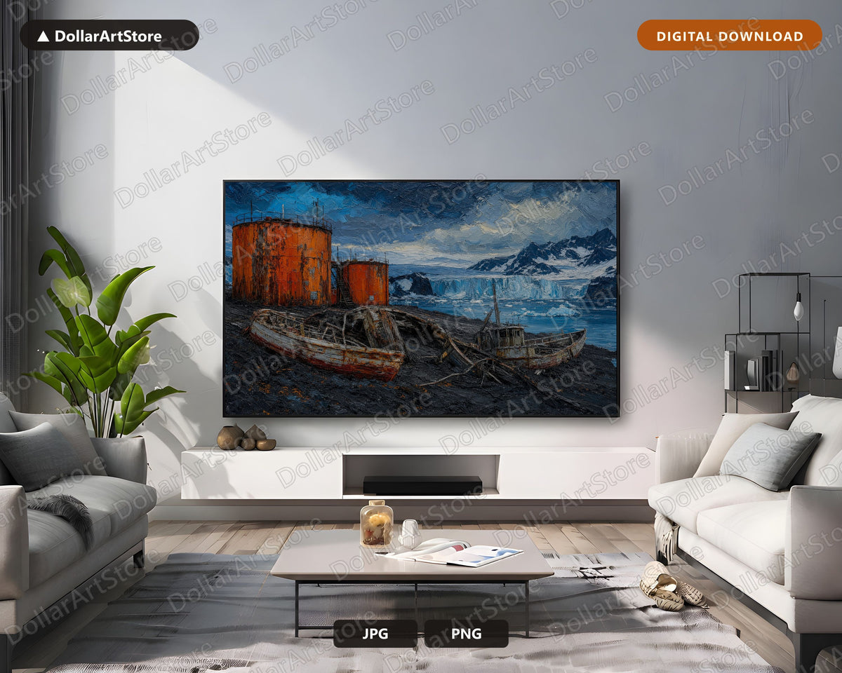 Cozy Arctic Scenery Frame TV Art, Samsung Frame TV 4K Digital Download, Textured Polar Landscape