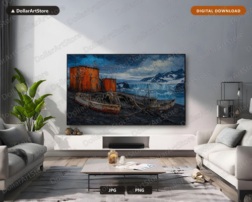 Cozy Arctic Scenery Frame TV Art, Samsung Frame TV 4K Digital Download, Textured Polar Landscape