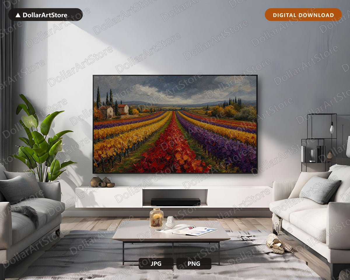 Cozy Tuscan Vineyard Frame TV Art, Samsung Frame TV Digital Download, 4K Textured Autumn Scenery