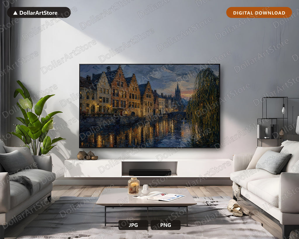 Cozy European Canal Frame TV Art, Samsung Frame TV Digital Download, 4K Textured Screensaver