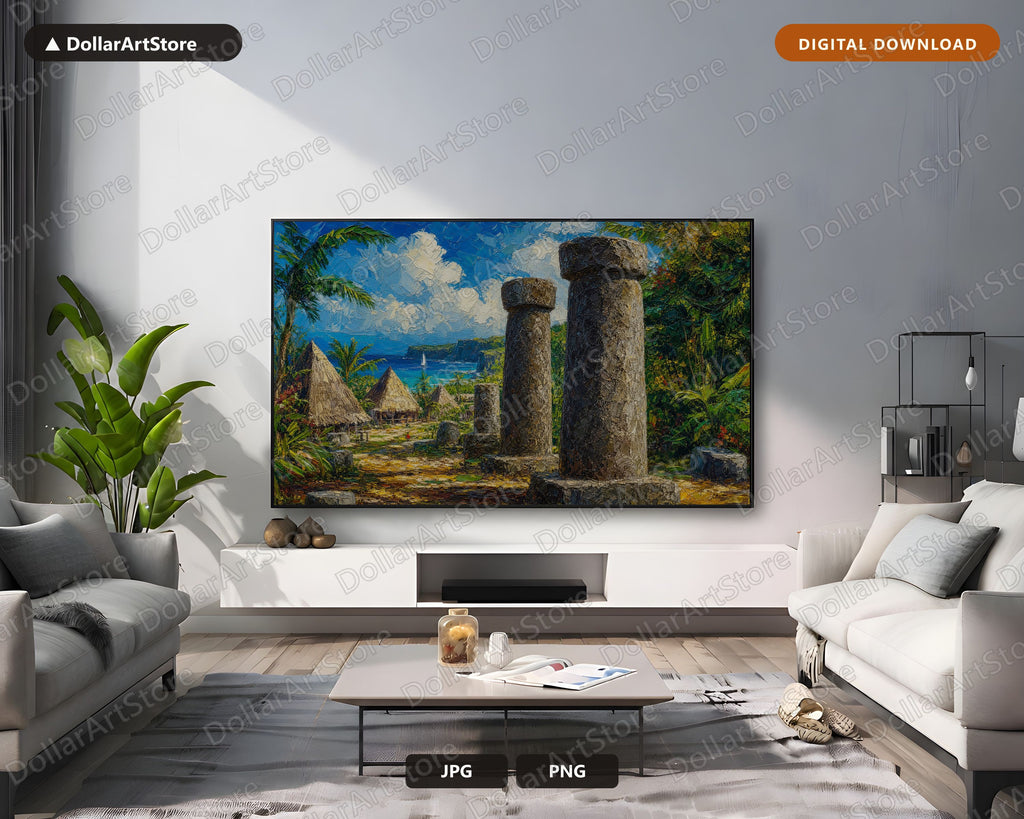 Tropical Latte Stones Frame TV Art, Guam Scenery 4K Digital Download, Samsung Frame TV Screensaver
