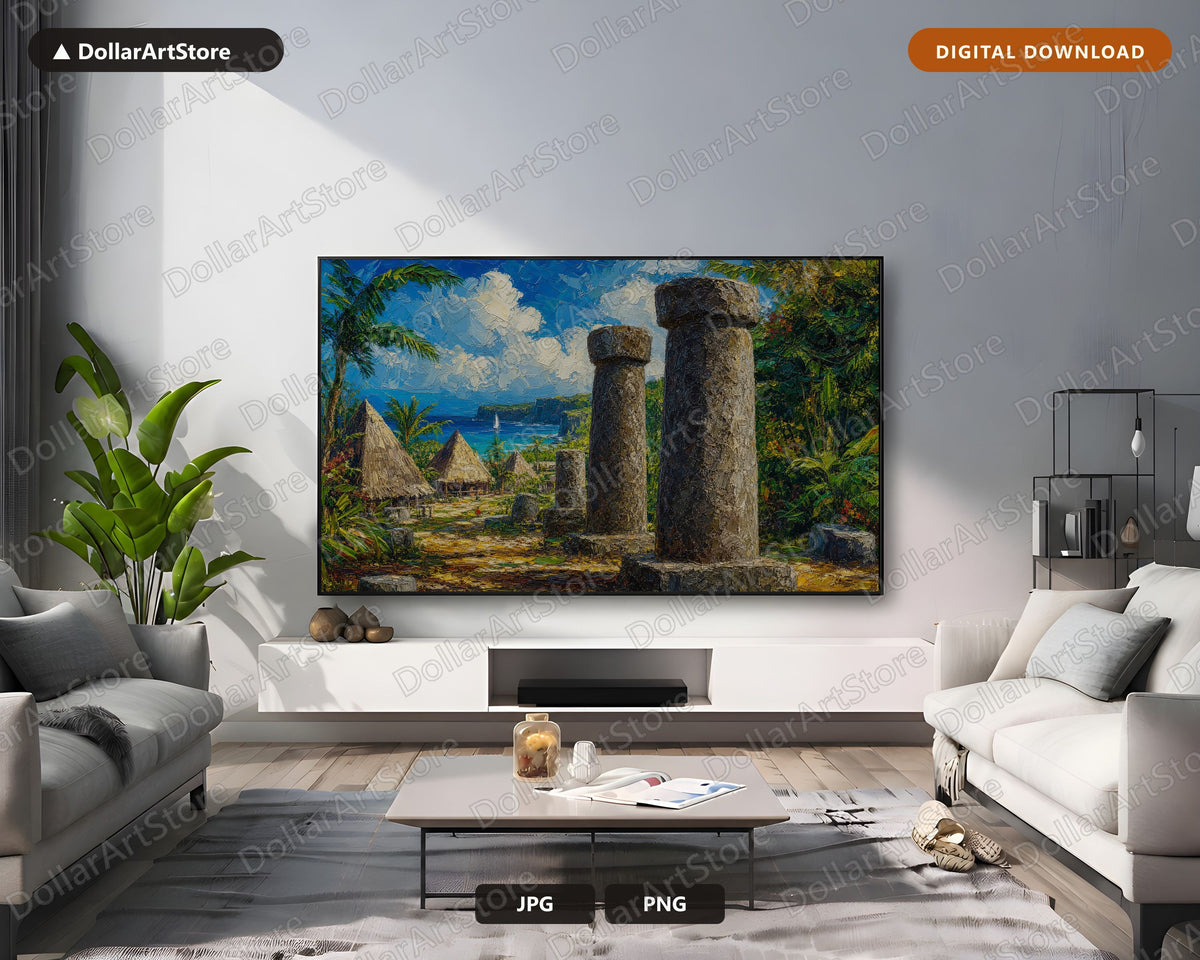 Tropical Latte Stones Frame TV Art, Guam Scenery 4K Digital Download, Samsung Frame TV Screensaver