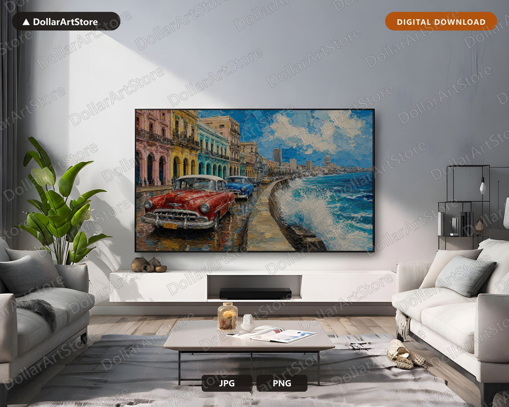 Cozy Havana Street Scene Frame TV Art, Samsung Frame TV Digital Download, 4K Textured Scenery