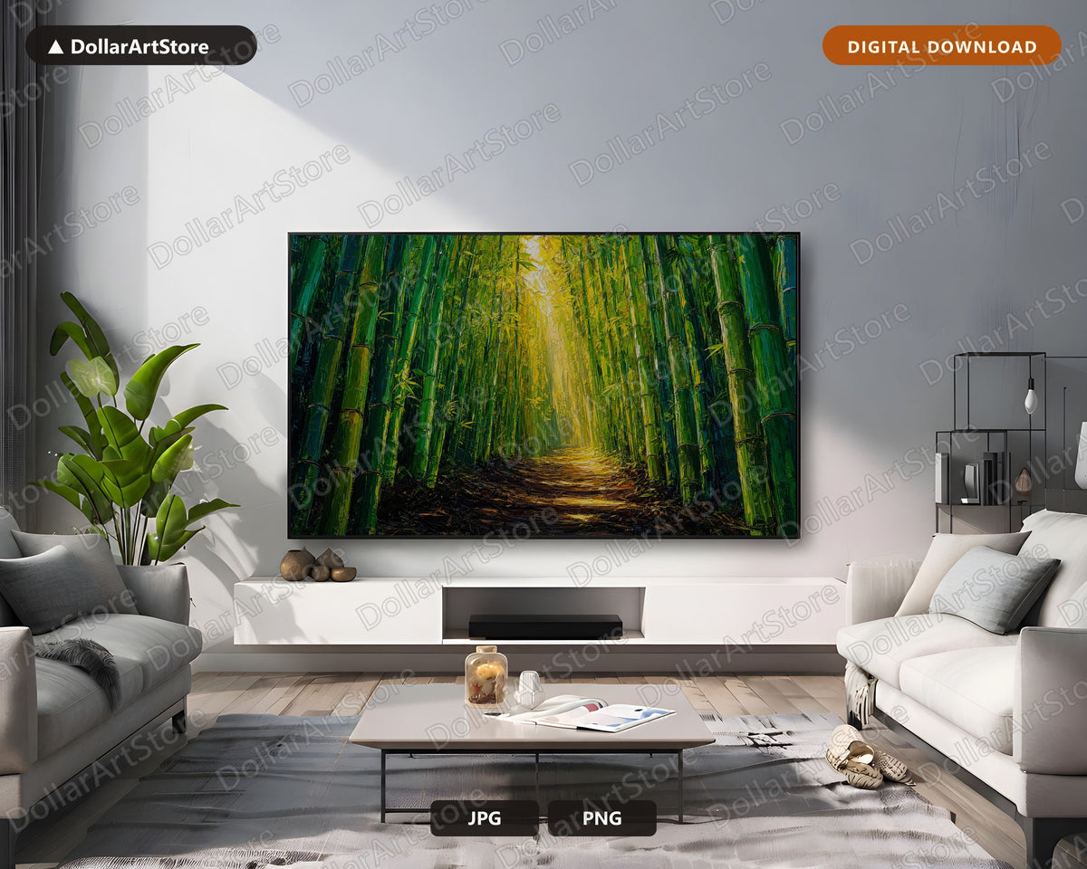 Cozy Bamboo Forest Frame TV Art, Serene Landscape Samsung Digital Download, 4K Textured Scenery