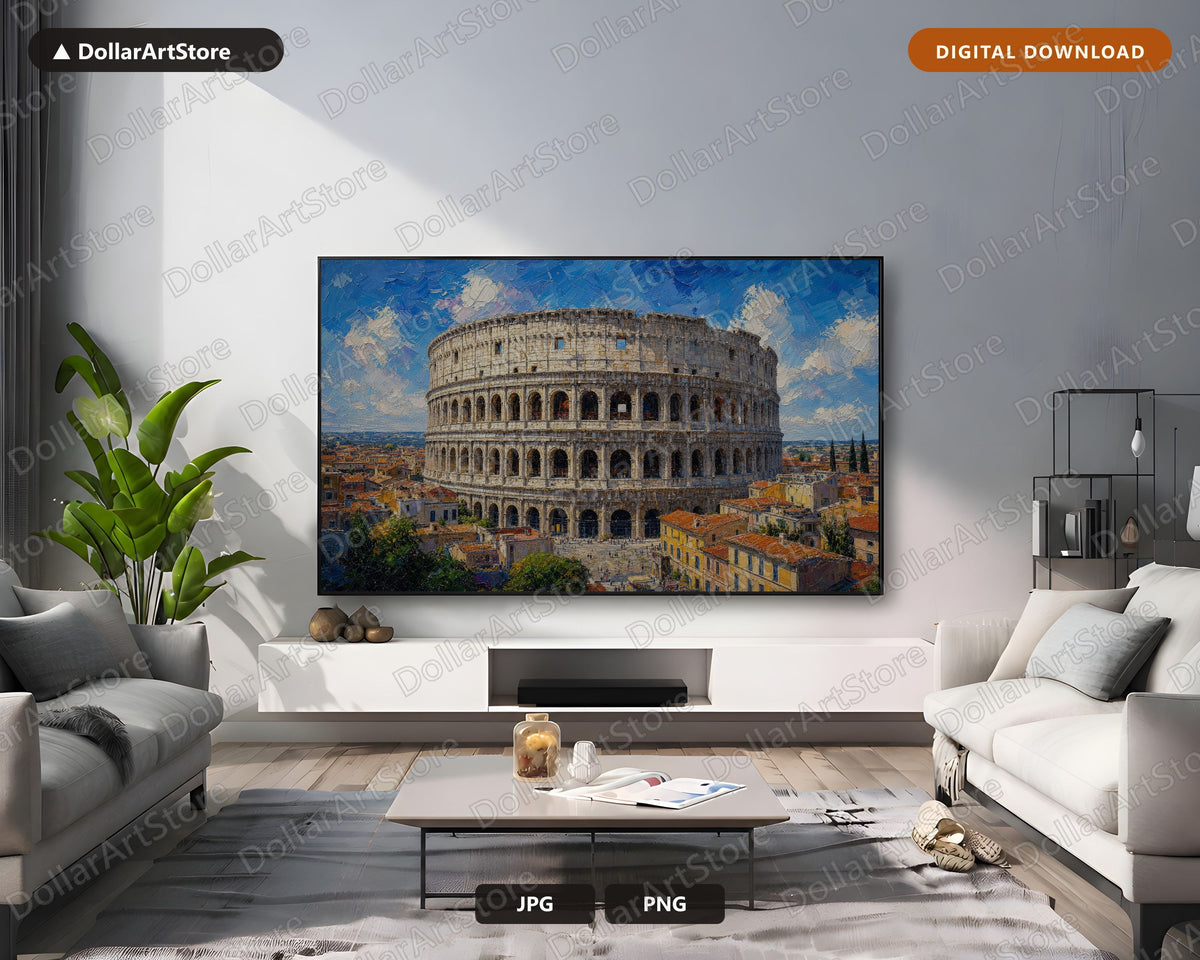 Colosseum Rome Frame TV Art, Textured Landscape Samsung Frame TV Digital Download 4K