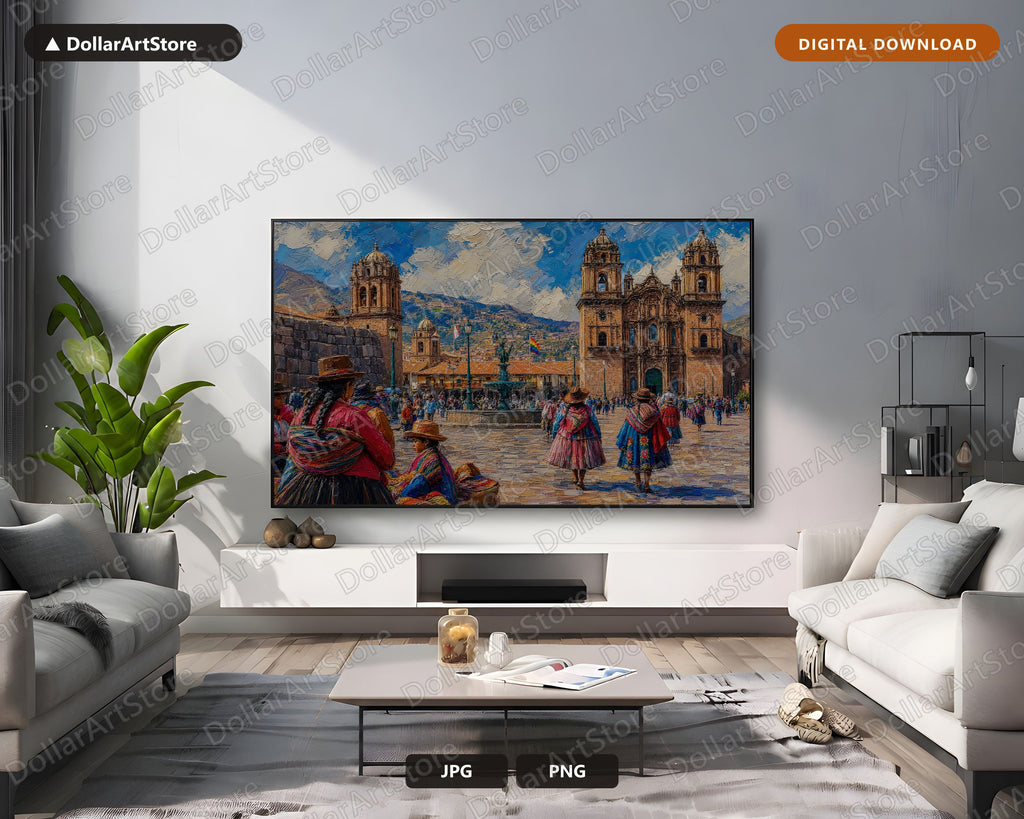 Peruvian Cathedral Textured Andean Architecture Scenery Frame TV Art
