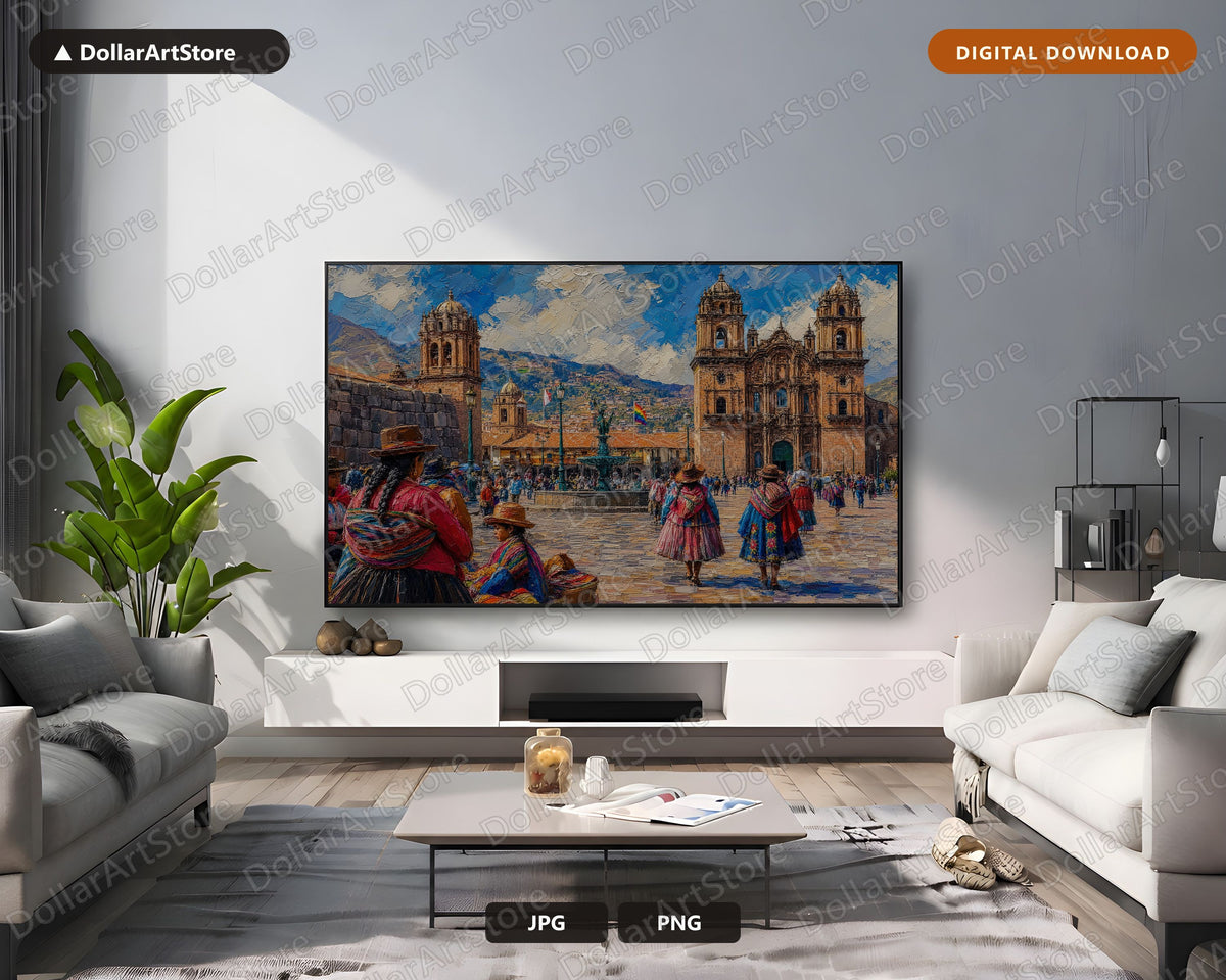 Peruvian Cathedral Textured Andean Architecture Scenery Frame TV Art