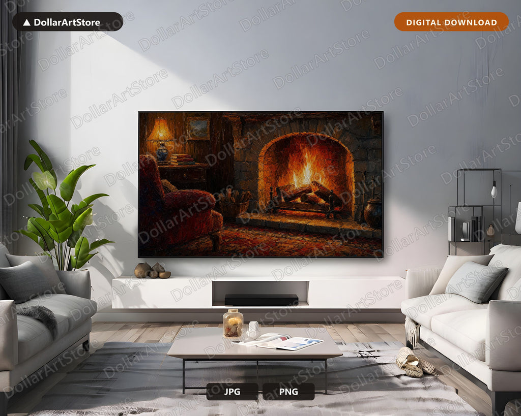 Cozy Cabin Fireplace Frame TV Art, Rustic Hearth Samsung Frame TV Digital Download 4K