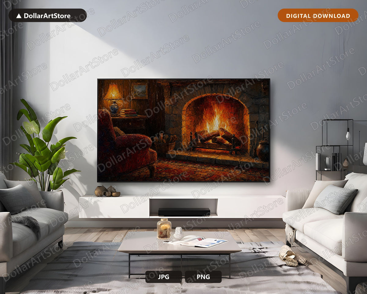 Cozy Cabin Fireplace Frame TV Art, Rustic Hearth Samsung Frame TV Digital Download 4K