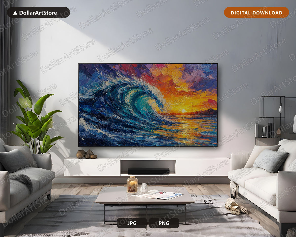Textured Ocean Wave Sunset Frame TV Art, Samsung Frame TV Digital Download, 4K Screensaver