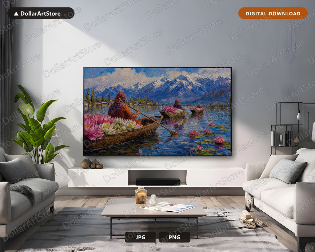 Cozy Lake Landscape Frame TV Art, South Asia Water Lilies, Samsung Frame TV 4K Digital Download