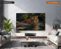 Cozy Tiger in Water Frame TV Art, Samsung Frame Digital Download, 4K Textured Wildlife Screensaver