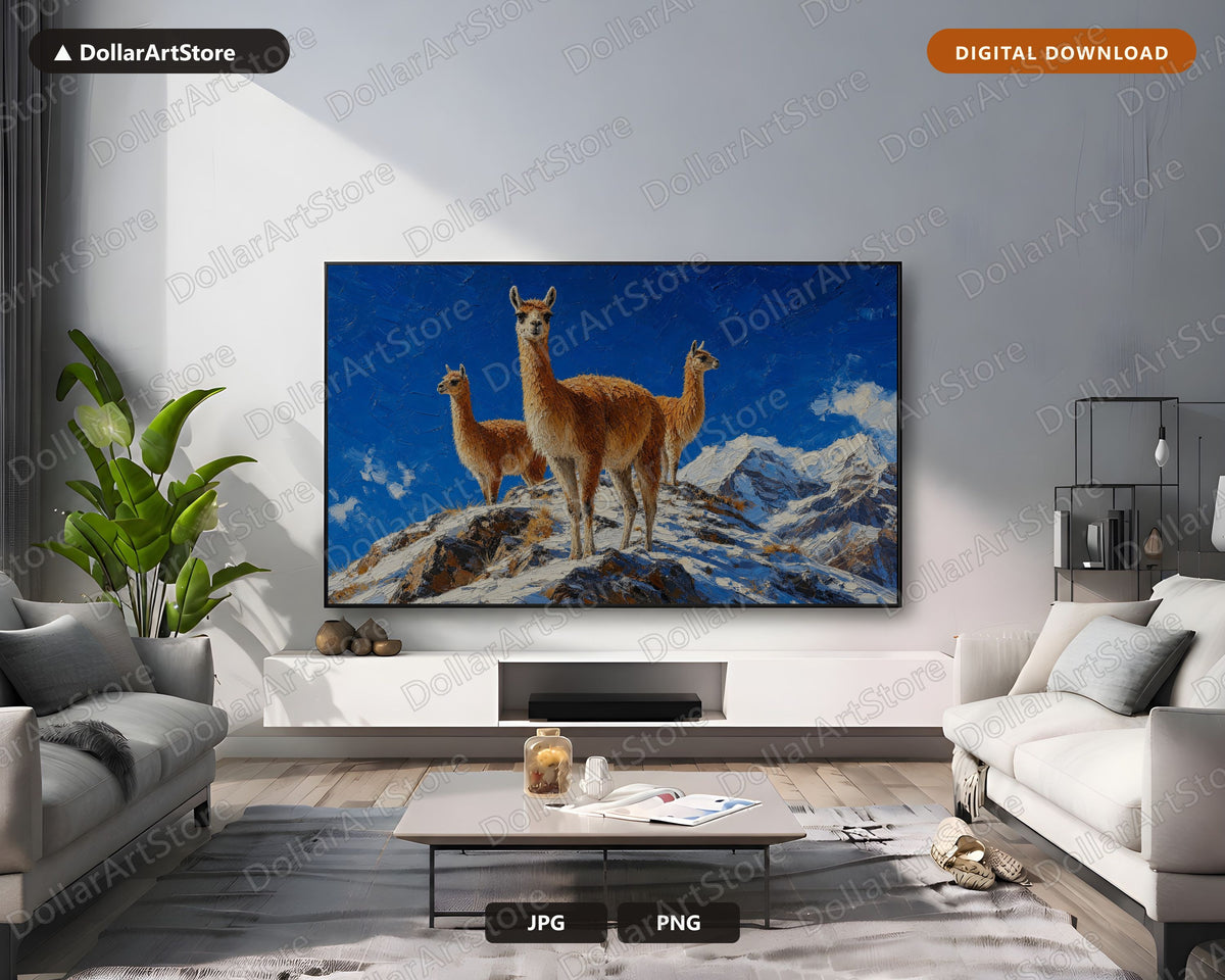 Arctic Llamas Frame TV Art, Samsung Frame TV Digital Download, 4K Textured Mountain Scenery