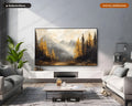 Moody Autumn Landscape Frame TV Art, Misty Mountains Golden Larch, Samsung TV Digital Download 4K