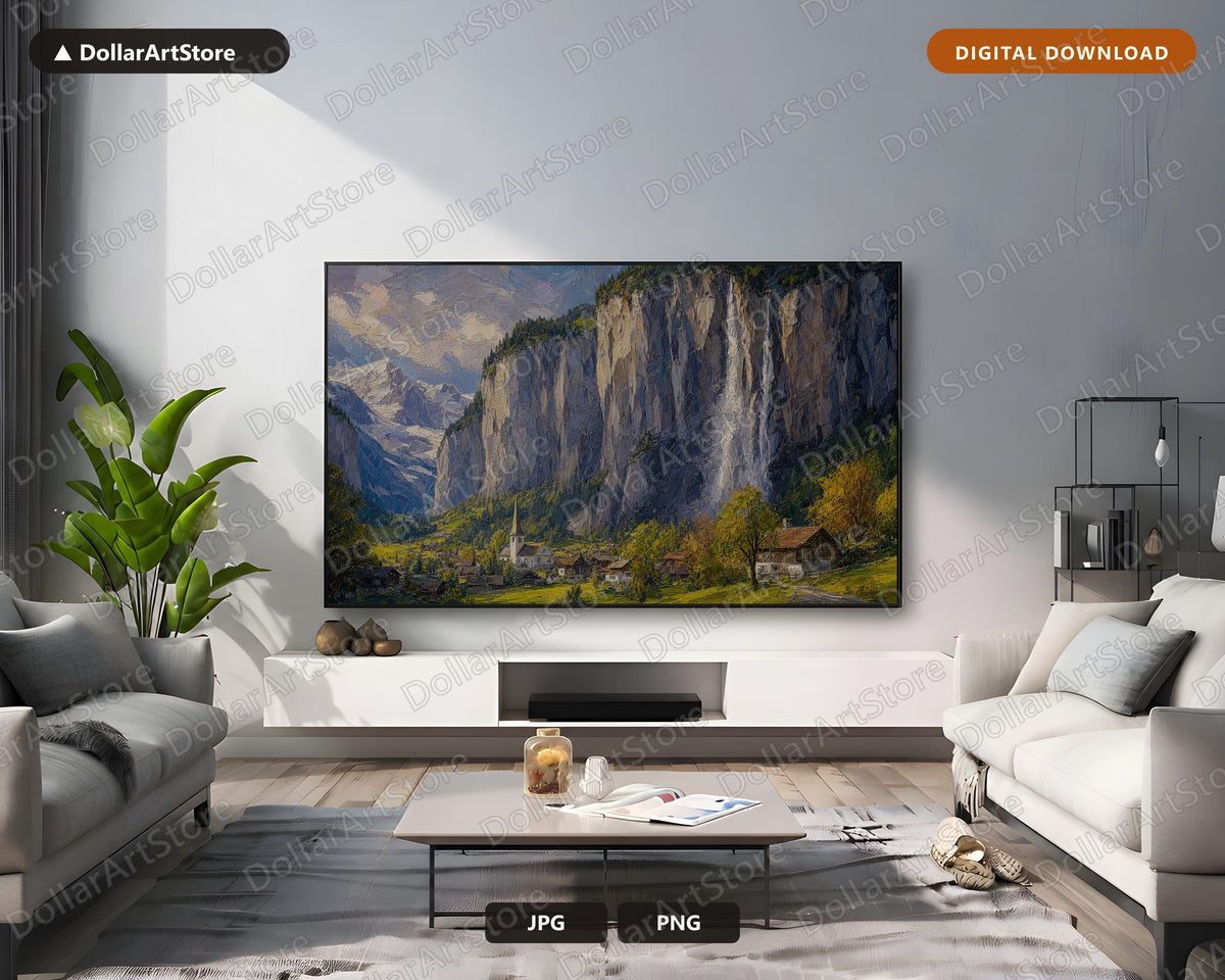 Cozy Alpine Valley Frame TV Art, Scenic Mountain Landscape Samsung Frame TV Digital Download