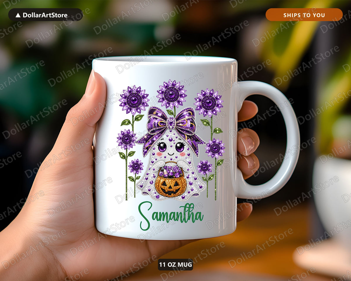 Amethyst Ghost Mug, Halloween Coffee Mug, Personalized Gift for Her
