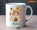 Personalized Halloween Mug, Sunflower Ghost Coffee Mug, Custom Name Mug