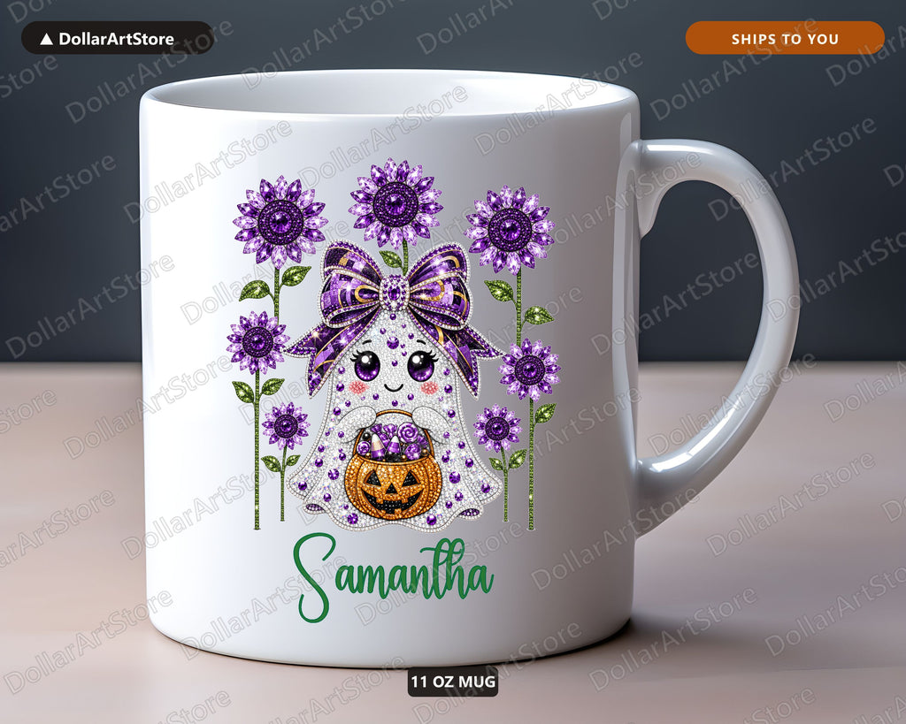 Amethyst Ghost Halloween Mug, Personalized Fall Coffee Mug, Spooky Gift