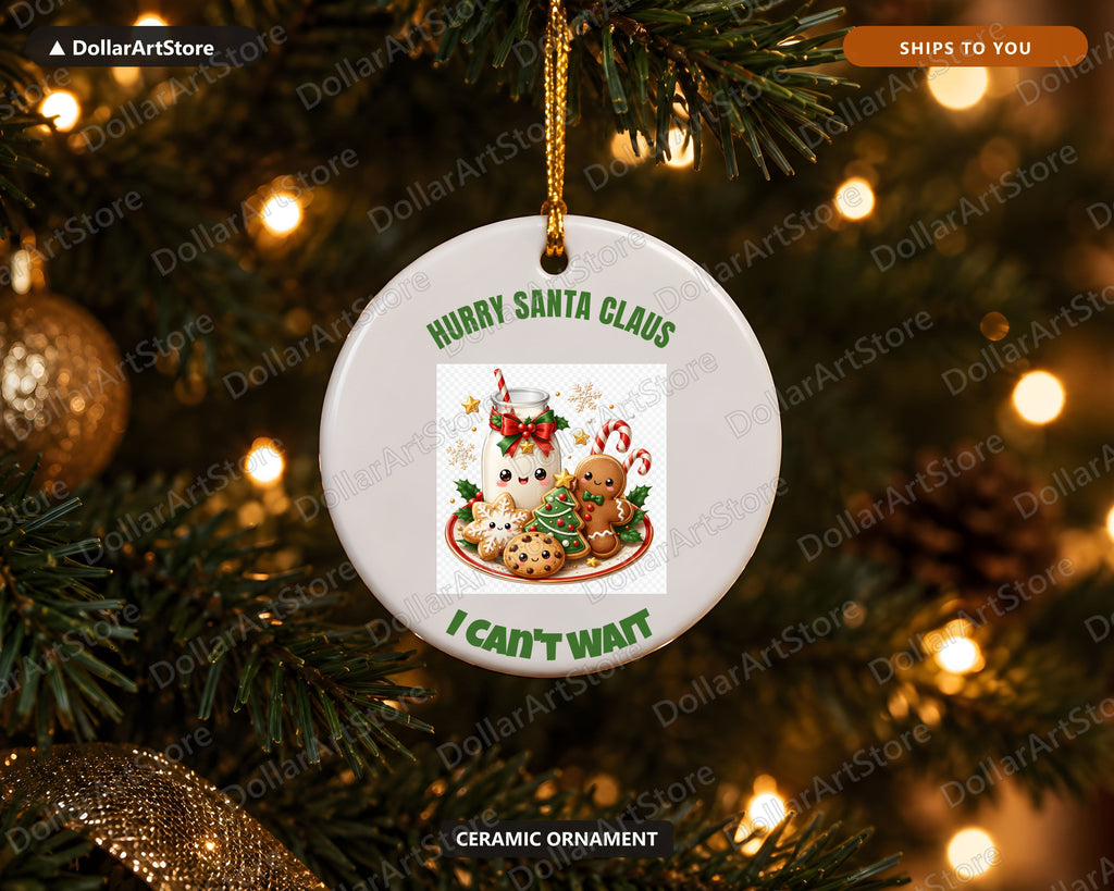 Cute Gingerbread & Milk Christmas Ornament, Holiday Ceramic Tree Ornament
