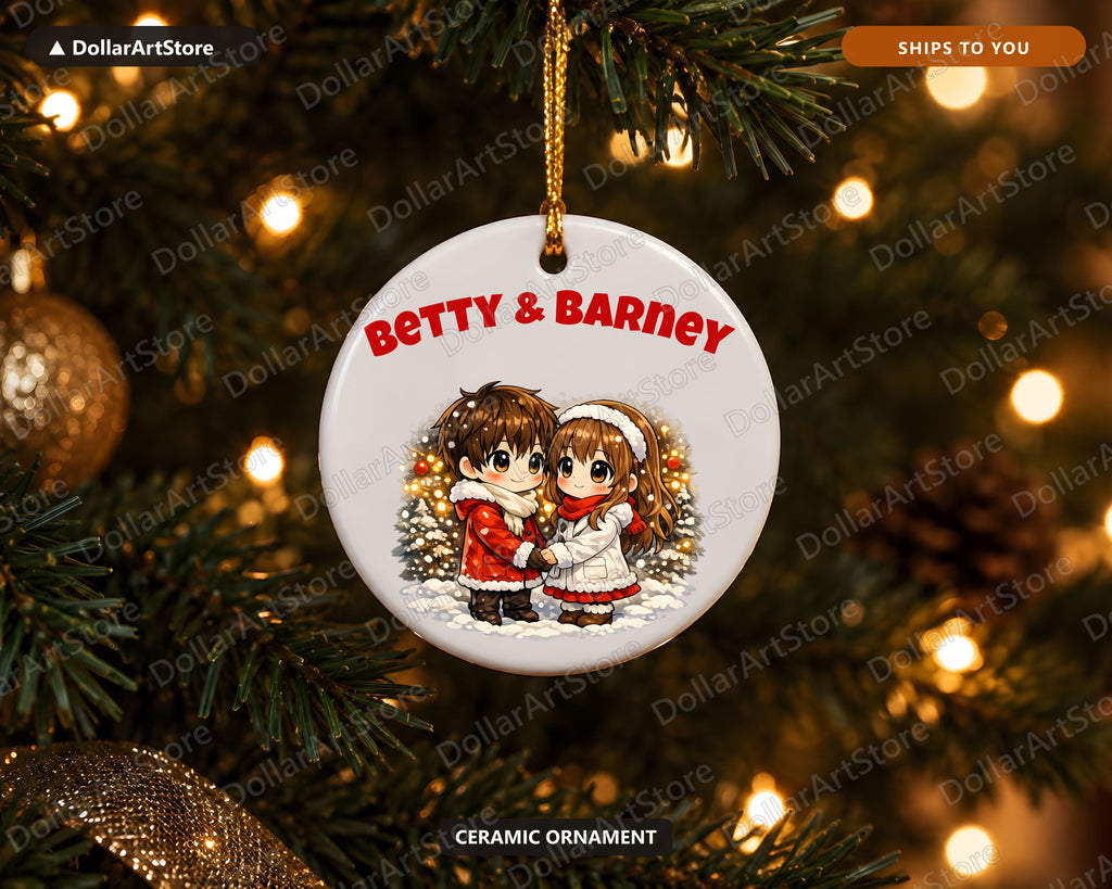 Cute Anime Couple Christmas Ornament, Ceramic Holiday Keepsake Gift