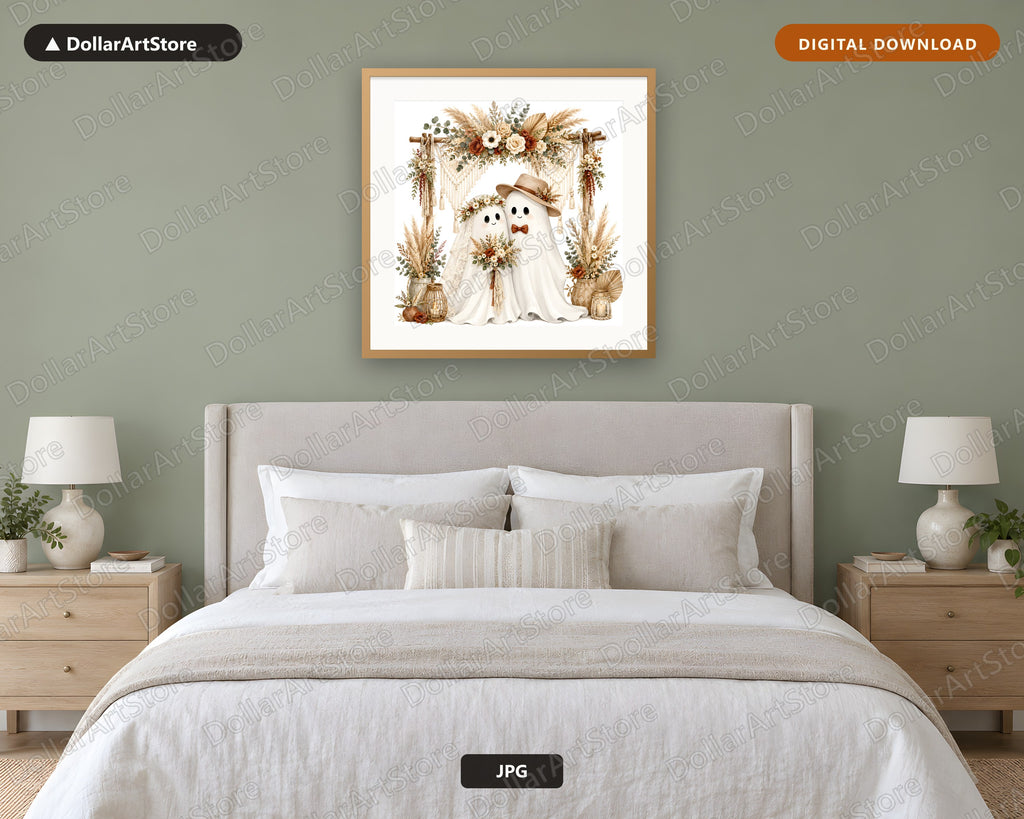 Boho Ghost Wedding Scene Printable Wall Art Digital Download