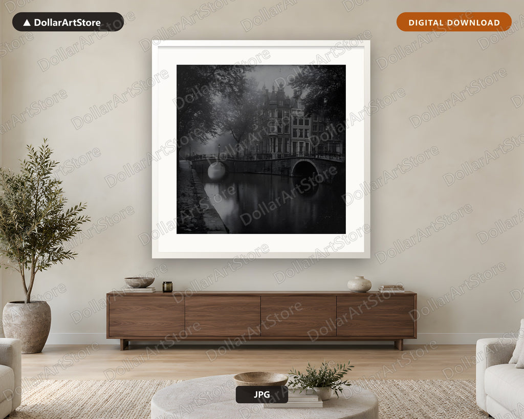 Amsterdam Canal Bridge Black & White Printable Wall Art