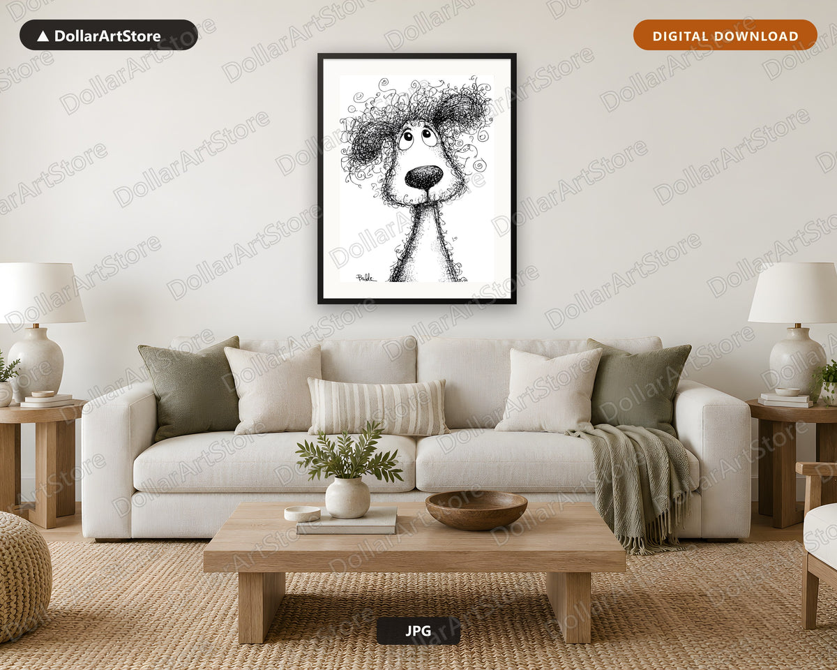 Whimsical Creature Line Drawing Printable Wall Art Digital Download