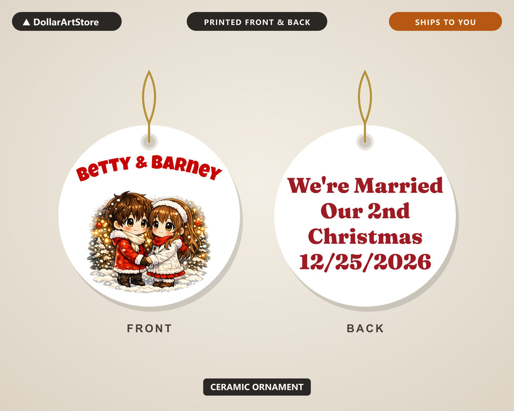Cute Anime Couple Christmas Ornament, Ceramic Holiday Keepsake Gift