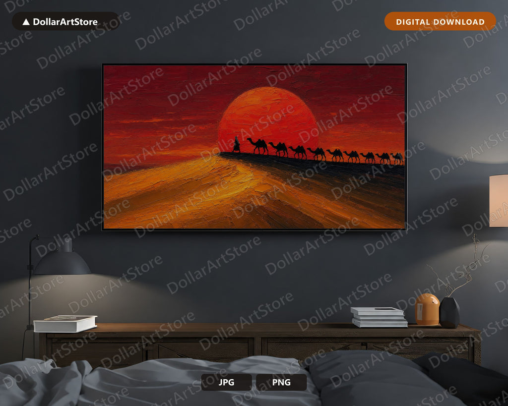 Cozy Desert Caravan Frame TV Art, Samsung Frame TV Digital Download, 4K Textured Landscape