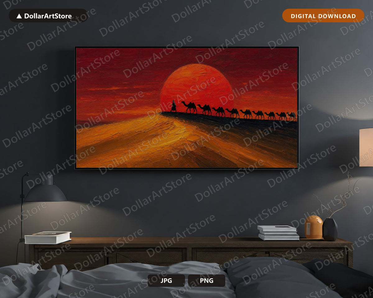 Cozy Desert Caravan Frame TV Art, Samsung Frame TV Digital Download, 4K Textured Landscape