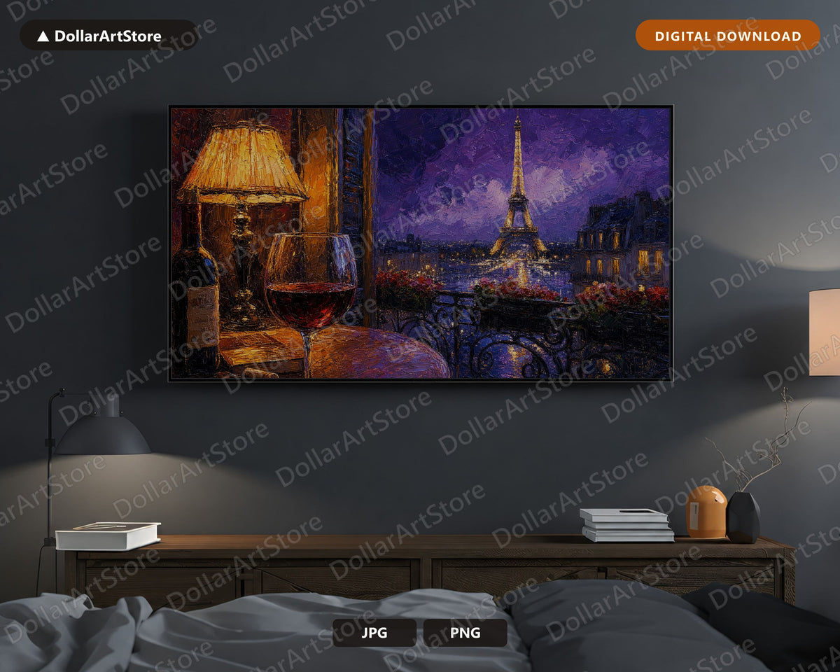 Cozy Parisian Balcony Frame TV Art, Samsung Frame TV Digital Download, 4K Textured Scenery