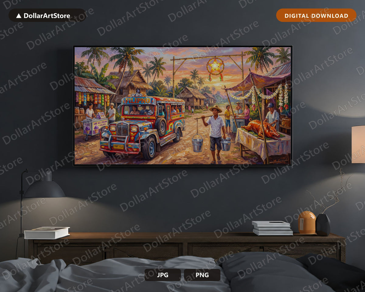 Cozy Filipino Village Frame TV Art, Samsung Frame TV 4K Digital Download, Tropical Scenery