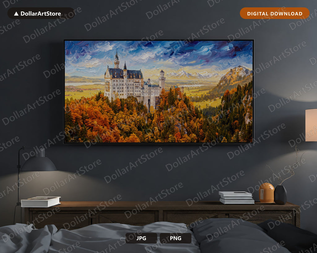Cozy Autumn Castle Frame TV Art, Samsung Frame TV Digital Download, 4K Landscape Screensaver