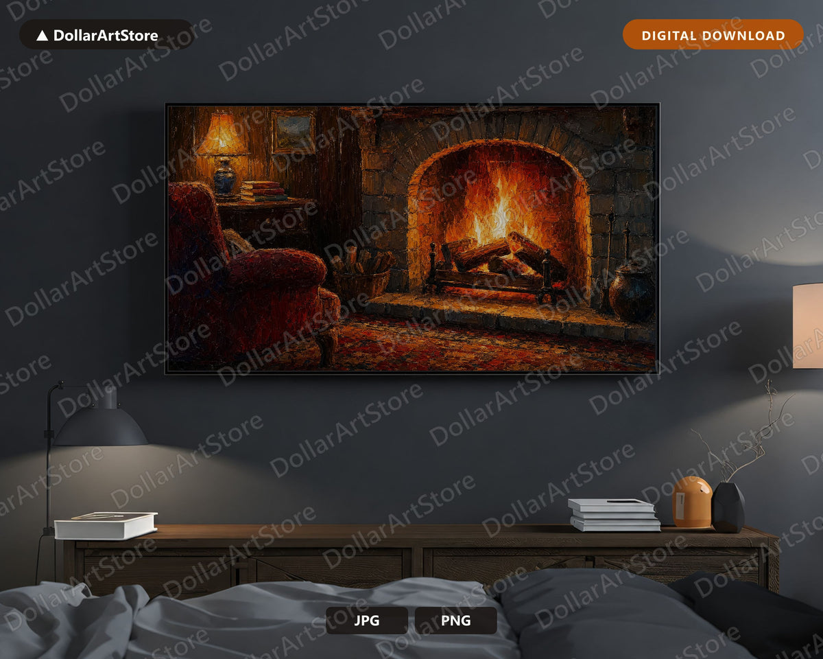 Cozy Cabin Fireplace Frame TV Art, Rustic Hearth Samsung Frame TV Digital Download 4K