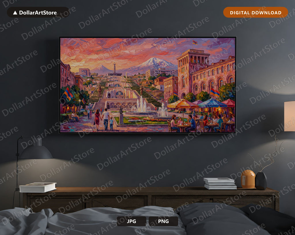 Cozy Yerevan Cascade Frame TV Art, Samsung Frame TV Digital Download, 4K Textured Scenery