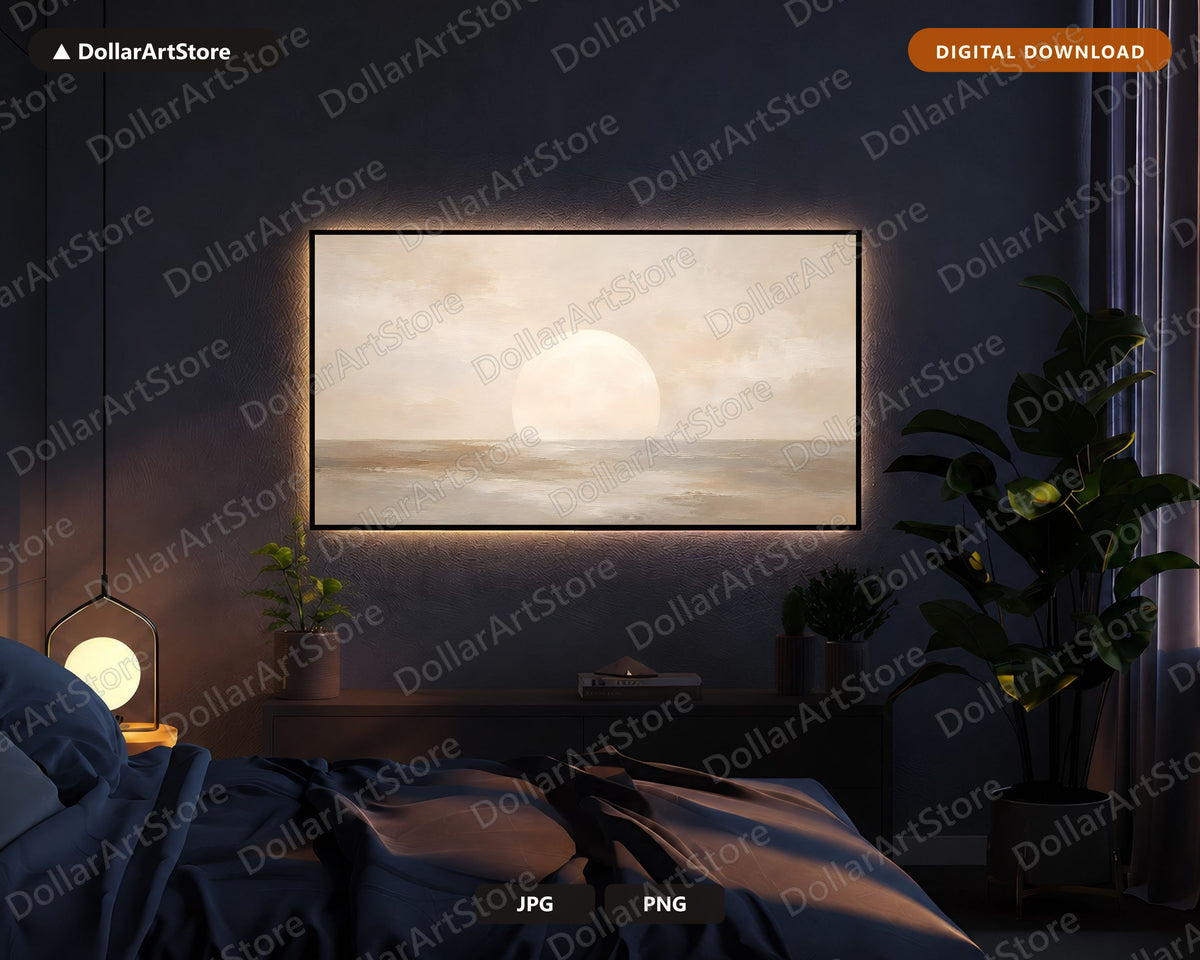 Neutral Moon Frame TV Art, Samsung Frame TV Digital Download, 4K Minimalist Landscape Screensaver