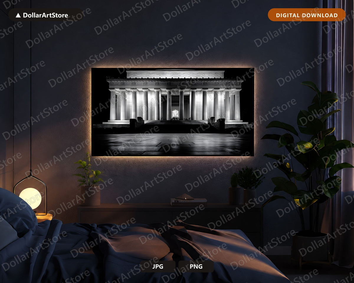 Lincoln Memorial Frame TV Art, Dark Neutral Architectural Samsung Frame TV Digital Download 4K