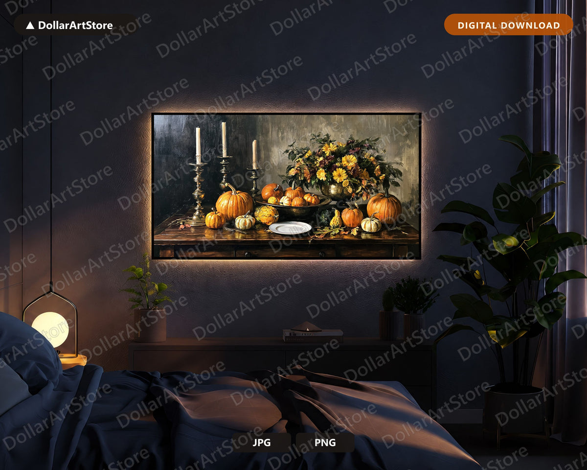 Vintage Autumn Still Life Frame TV Art, Samsung TV Digital Download, 4K Pumpkin Harvest Screensaver