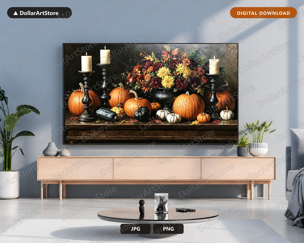 Vintage Autumn Still Life Frame TV Art, Samsung Frame Digital Download, 4K Pumpkin Harvest