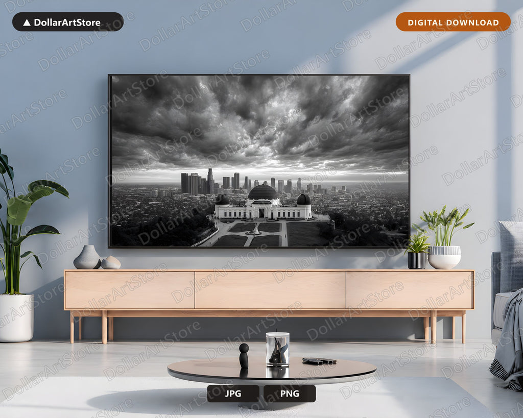 Dark Moody LA Observatory Frame TV Art, Samsung Frame TV Digital Download, 4K Urban Landscape Screensaver