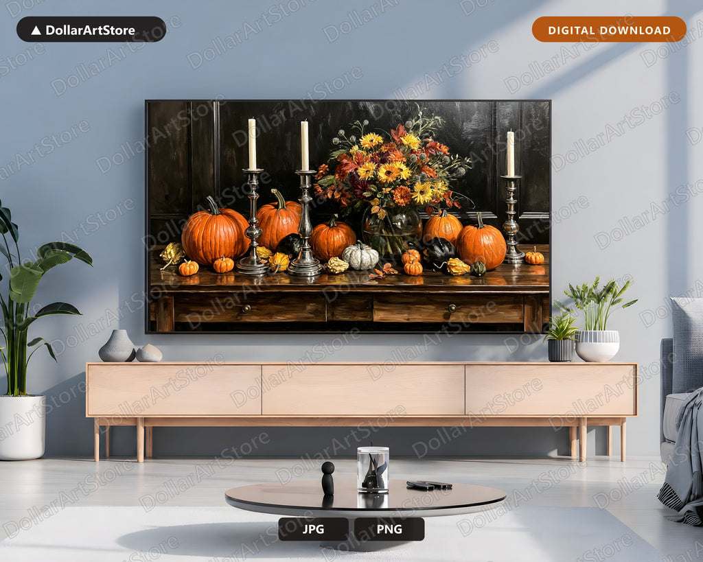 Vintage Autumn Still Life Frame TV Art, Samsung Frame TV Digital Download, 4K Pumpkin Floral