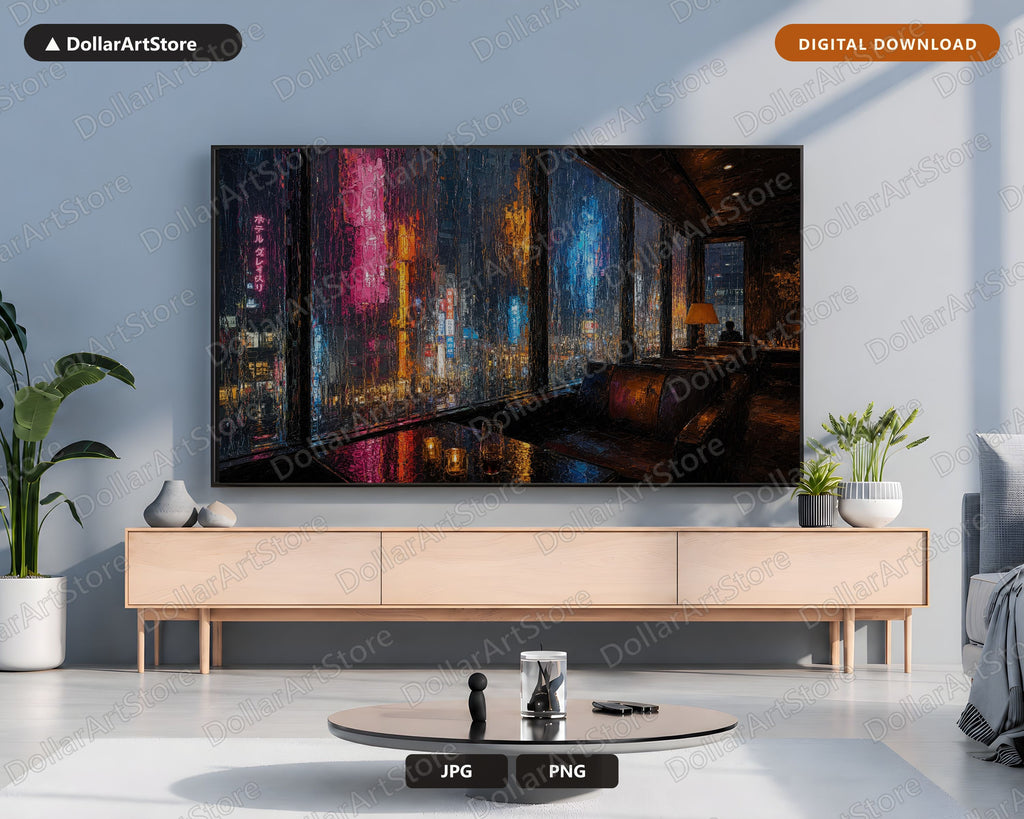 Moody Neon Tokyo Jazz Lounge Samsung Frame TV Art  Cozy Dark Textured Urban Screensaver