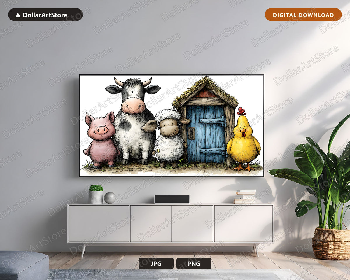Cute Farm Animals Frame TV Art, Samsung Frame TV Digital Download, 4K Barnyard Screensaver