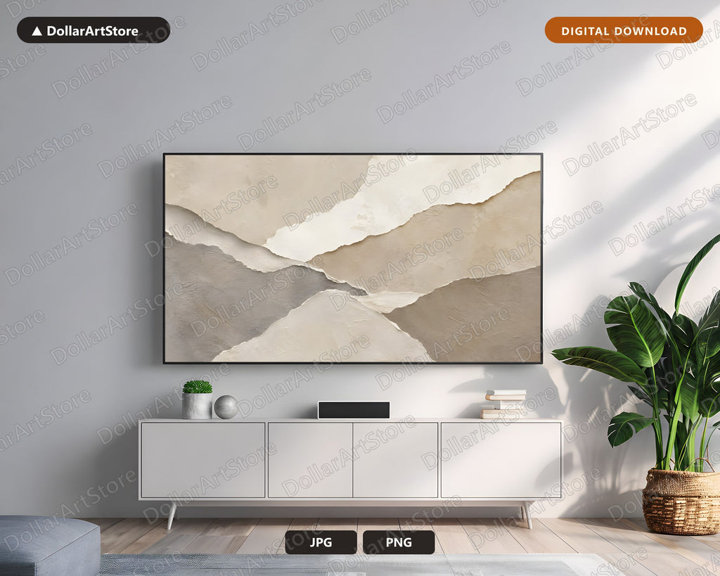 Neutral Abstract Frame TV Art, Minimalist Beige Layered Samsung TV Screensaver, 4K Digital Download