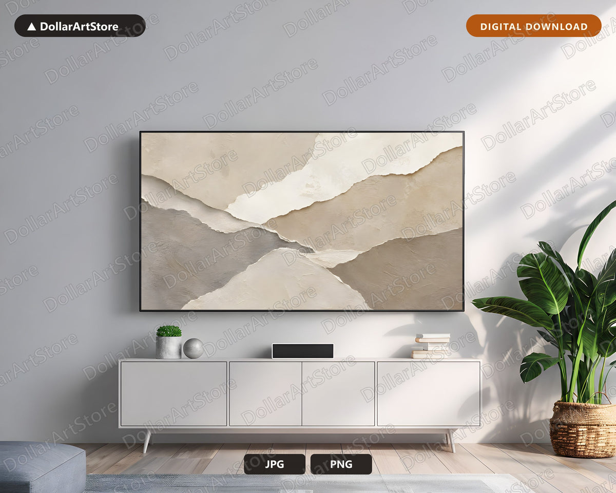 Neutral Abstract Frame TV Art, Minimalist Beige Layered Samsung TV Screensaver, 4K Digital Download