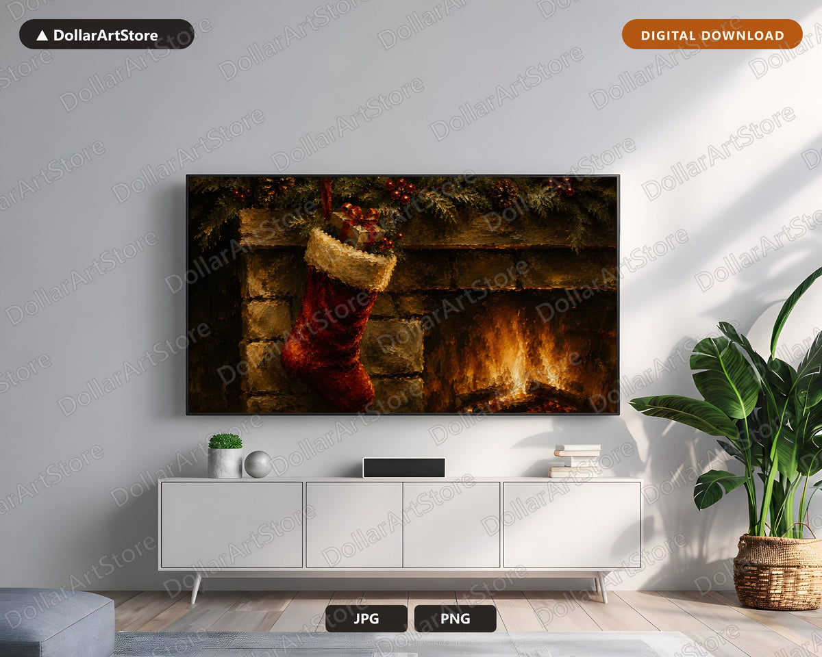 Cozy Christmas Fireplace Frame TV Art, Samsung Frame TV Digital Download, 4K Holiday Screensaver